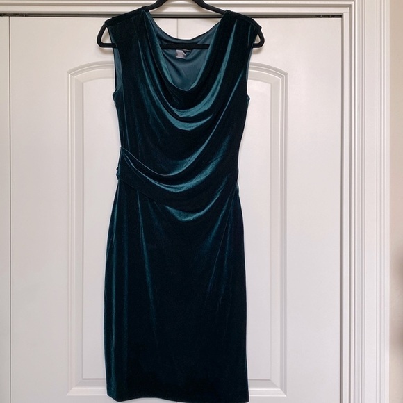 Jessica Howard Velvet Drape neck Dress Women’s 10 Green Festive Rouched Preppy - Picture 1 of 8